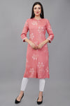 Peach Printed Rayon Mandarin Women's Kurta