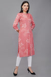 Peach Printed Rayon Mandarin Women's Kurta