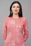 Peach Printed Rayon Mandarin Women's Kurta