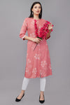 Peach Printed Rayon Mandarin Women's Kurta