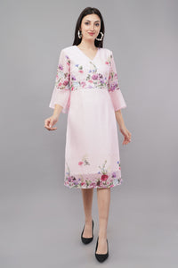 Pink Printed A-Line Midi Dress