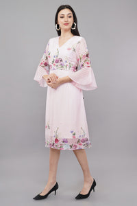 Pink Printed A-Line Midi Dress