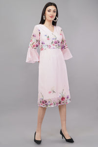 Pink Printed A-Line Midi Dress