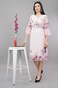 Pink Printed A-Line Midi Dress