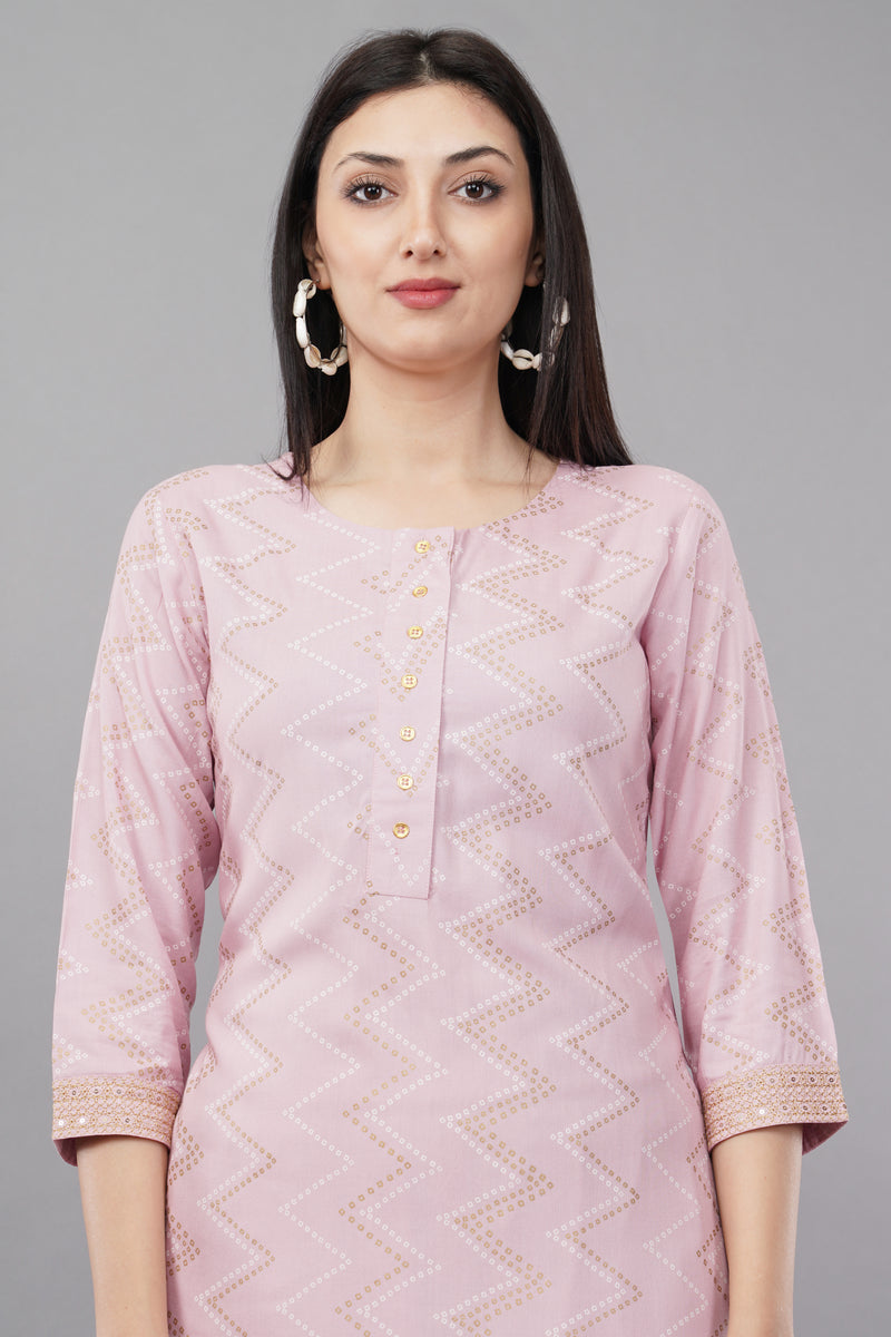 Purple Printed Rayon Round Neck Women's Kurta