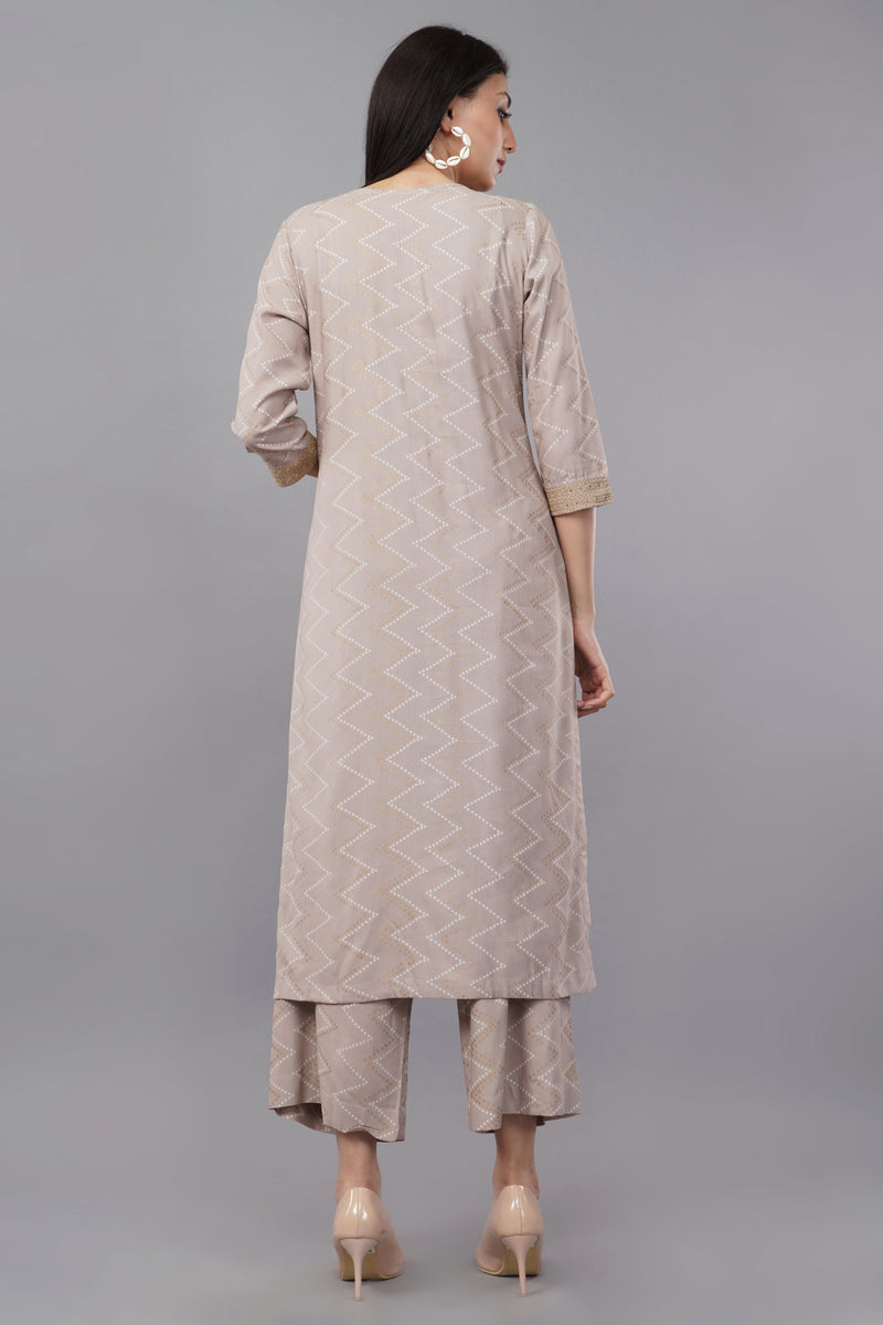 Grey Printed Rayon Round Neck Women's Kurta