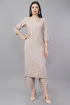 Grey Printed Rayon Round Neck Women's Kurta