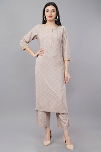 Grey Printed Rayon Round Neck Women's Kurta