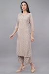 Grey Printed Rayon Round Neck Women's Kurta