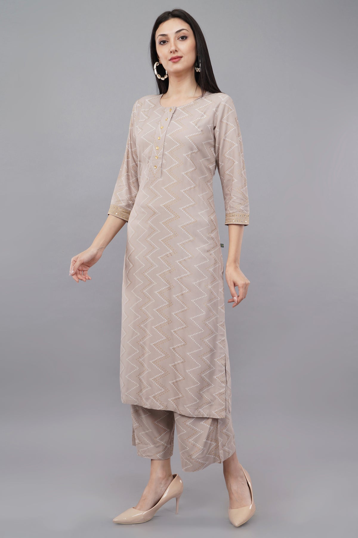 Grey Printed Rayon Round Neck Women's Kurta