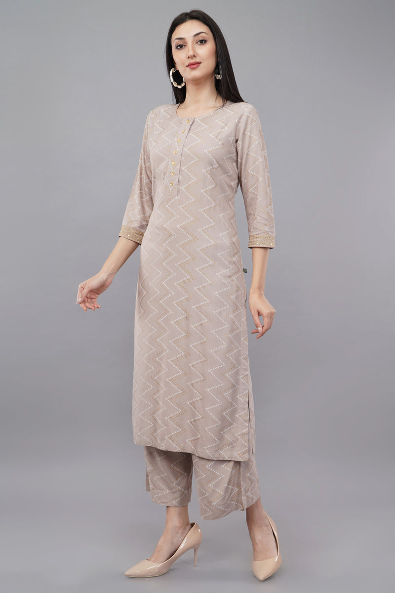 Grey Printed Rayon Round Neck Women's Kurta