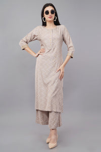 Grey Printed Rayon Round Neck Women's Kurta