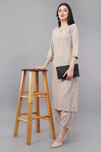 Grey Printed Rayon Round Neck Women's Kurta