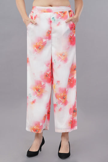 White Floral Print Plazzo For Women