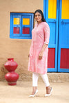 Peach Printed Rayon Mandarin Women's Kurta