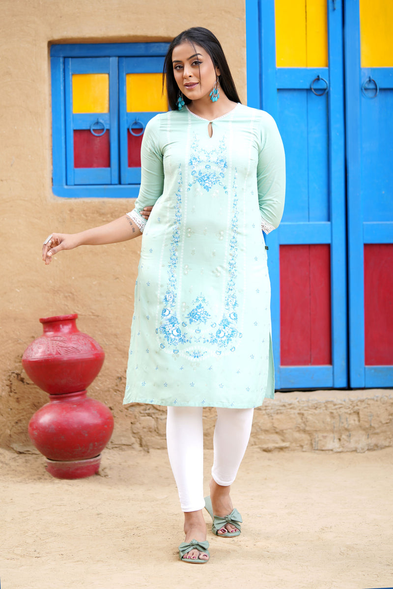 Light Green Glitter Printed Straight kurta