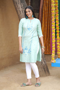 Light Green Glitter Printed Straight kurta