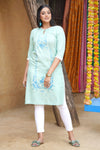 Light Green Glitter Printed Straight kurta