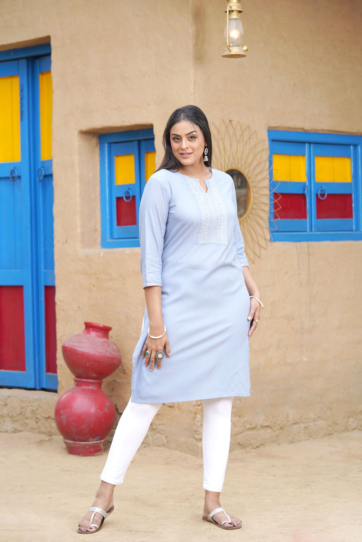 Straight Kurta with Embroidered Yoke