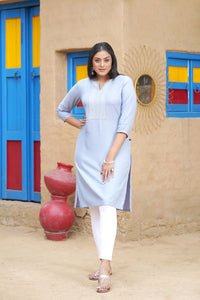 Straight Kurta with Embroidered Yoke