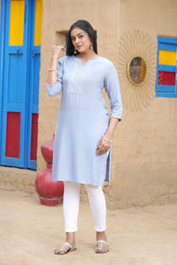 Straight Kurta with Embroidered Yoke