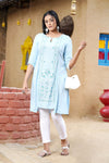 Blue Glitter Printed A-Line kurta