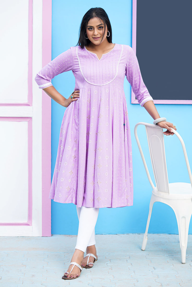 Women's Lilac Viscose Embroidered Kurta