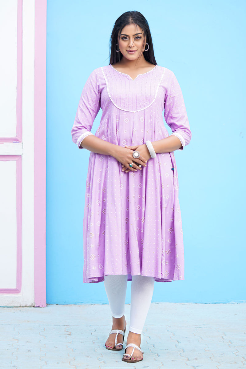 Women's Lilac Viscose Embroidered Kurta