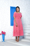 Bombay Paisley Pink Ikkat Printed Tiered Dress