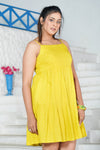 Yellow Self Design Strappy Short Dress