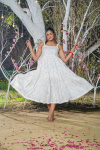 Bombay Paisley White Printed Tiered Boho Dress