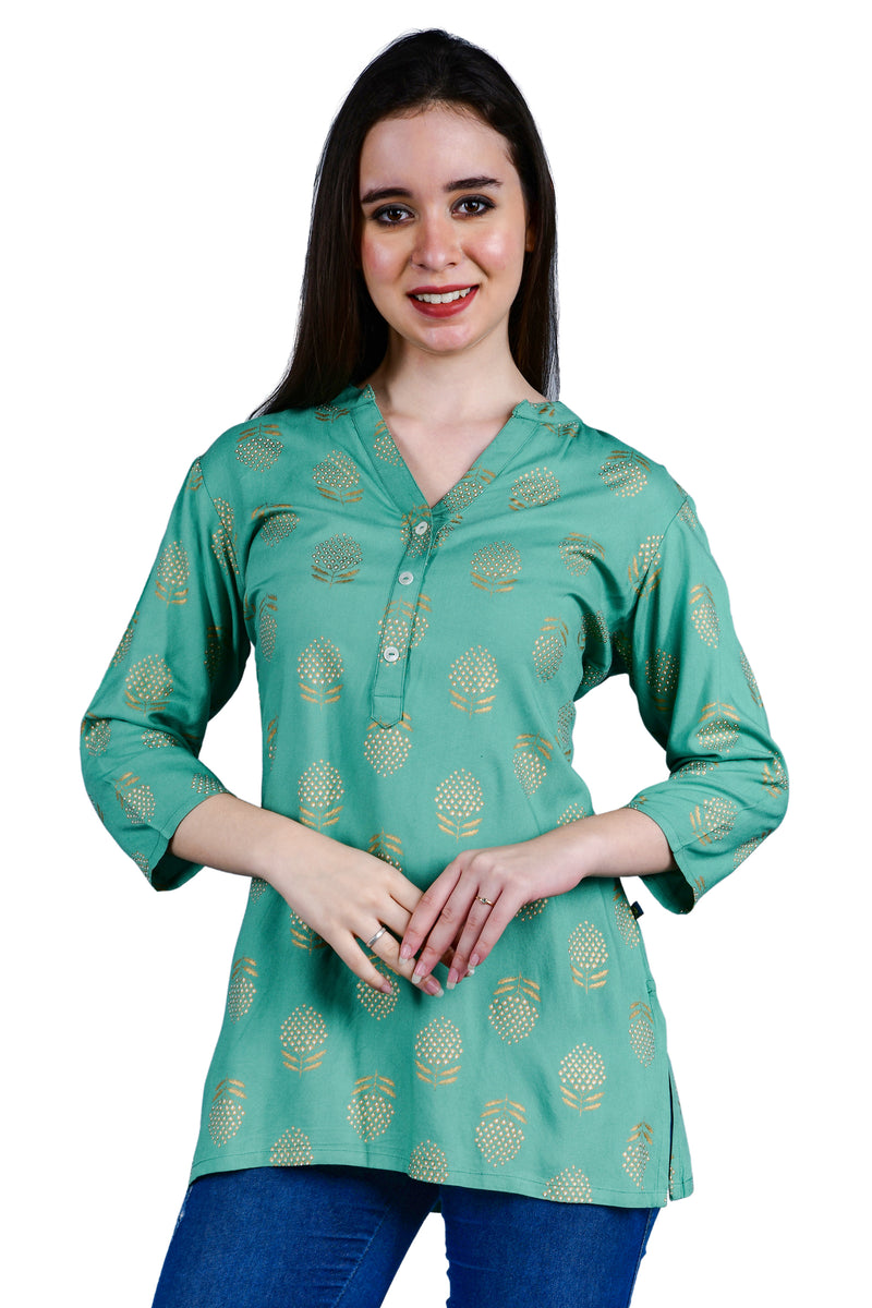 Shruthi Women's Green Viscose Printed Kurta