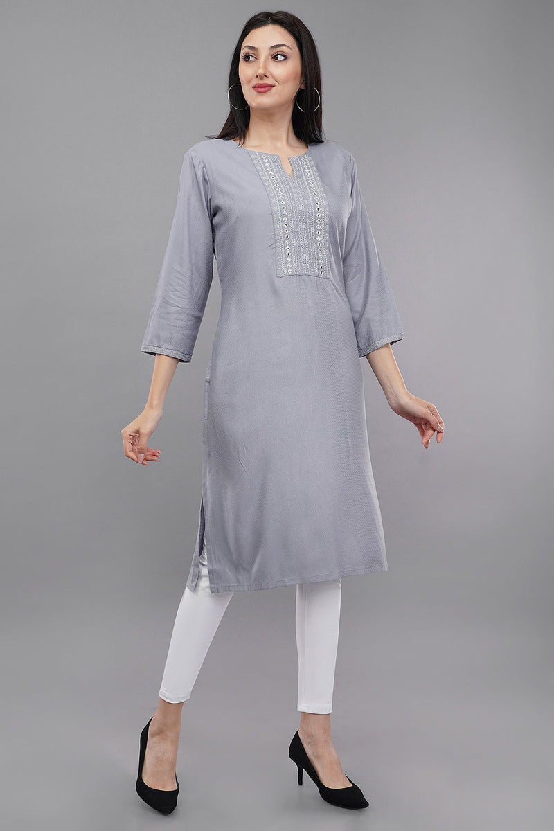 Straight Kurta with Embroidered Yoke