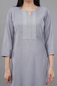 Straight Kurta with Embroidered Yoke