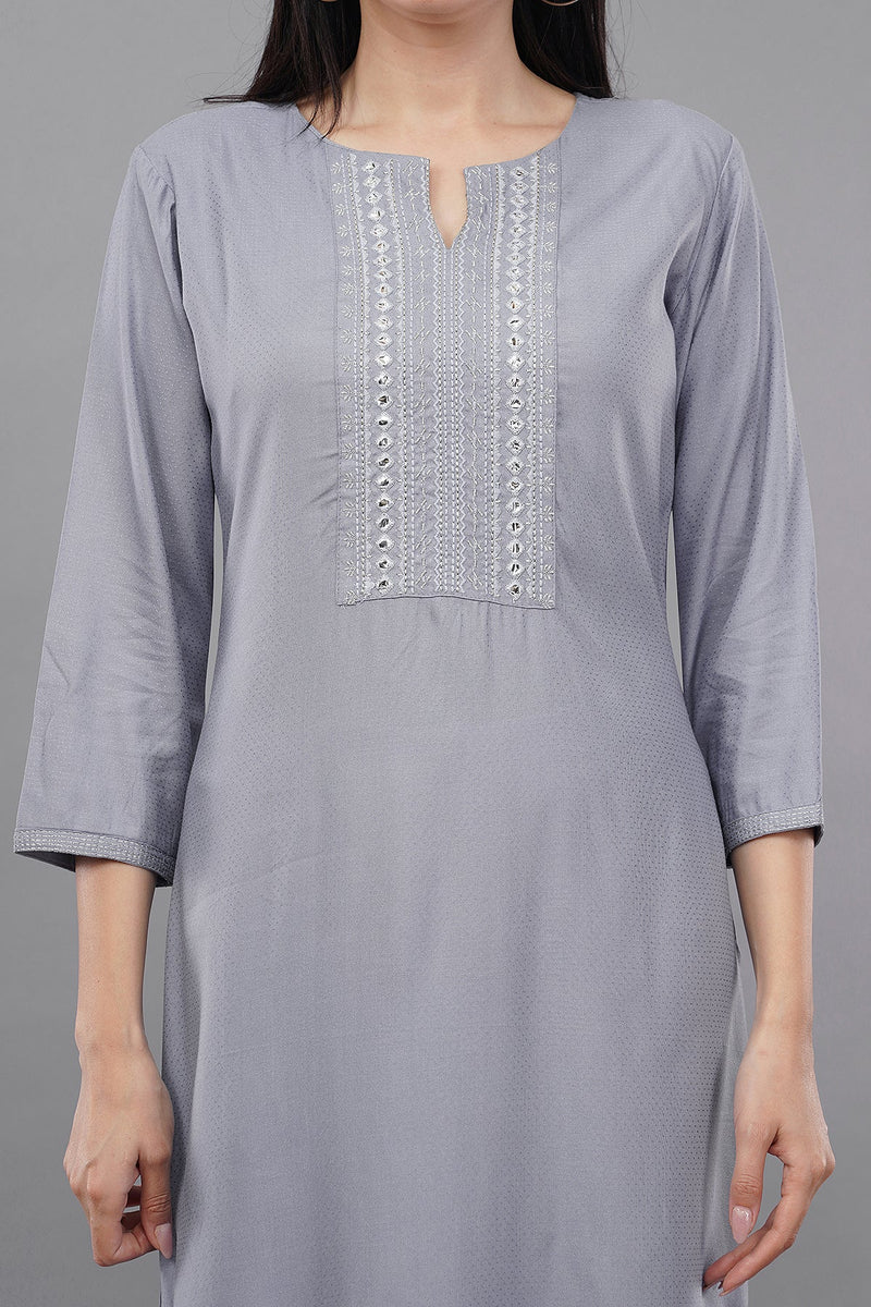 Straight Kurta with Embroidered Yoke