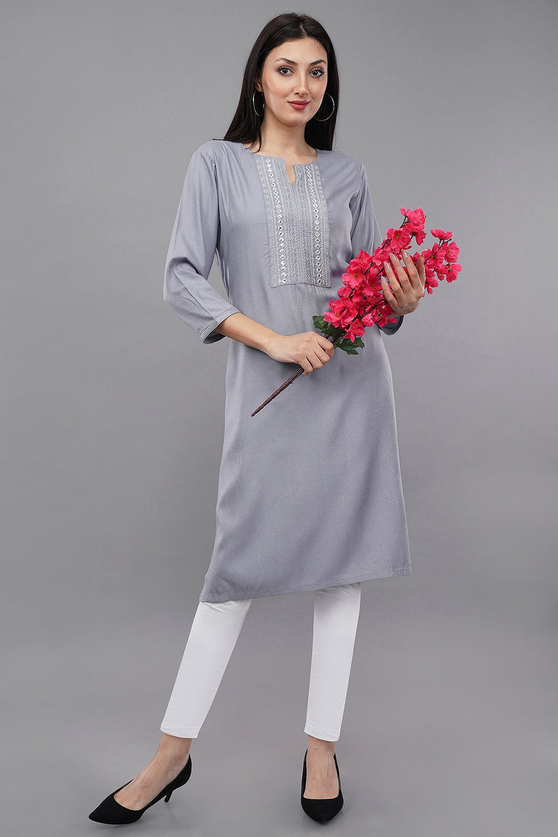 Straight Kurta with Embroidered Yoke