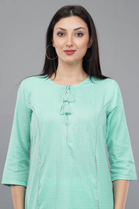 Polka-Dot Print Straight Kurta with Tie-Up Neck