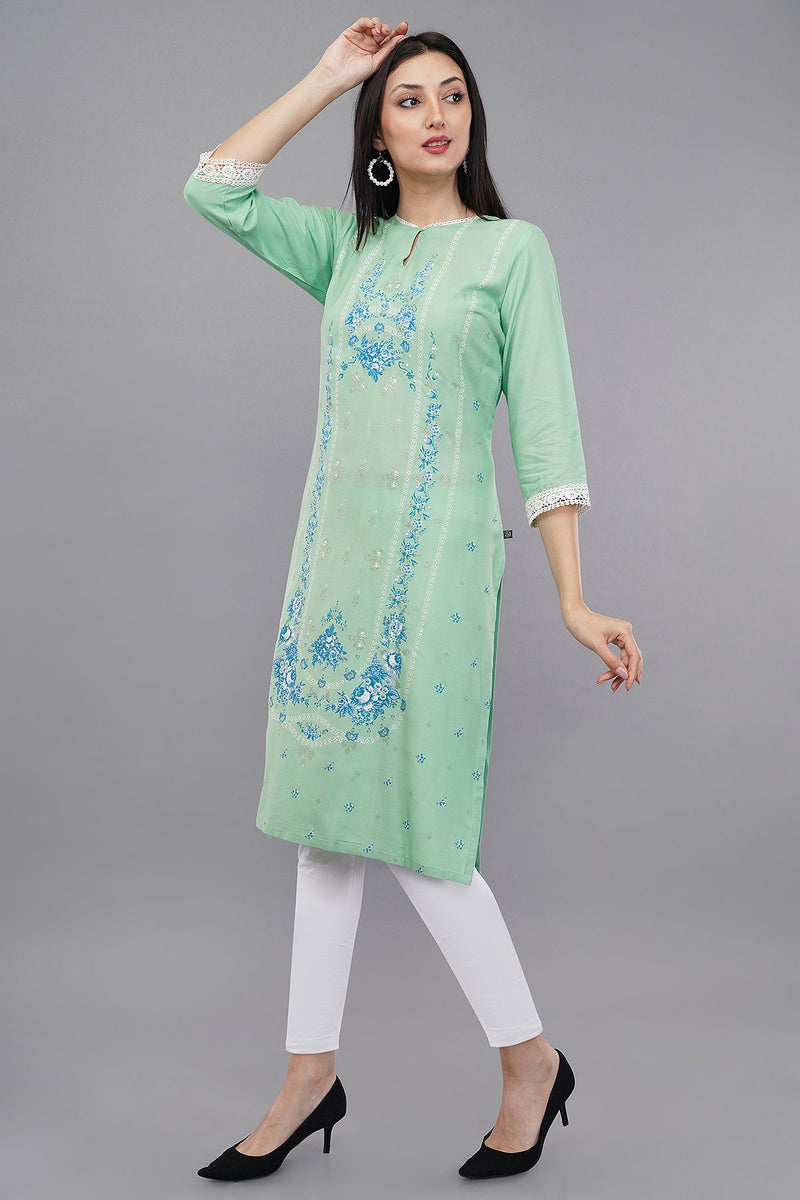 Light Green Glitter Printed Straight kurta