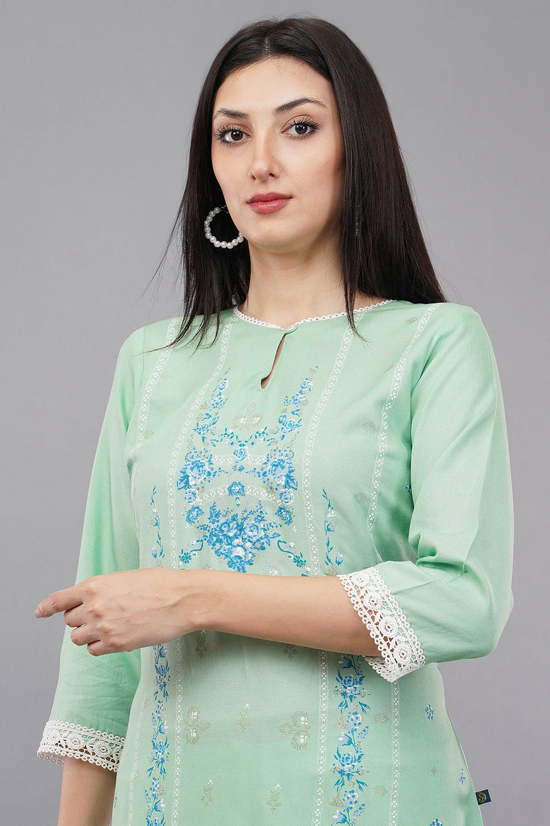 Light Green Glitter Printed Straight kurta