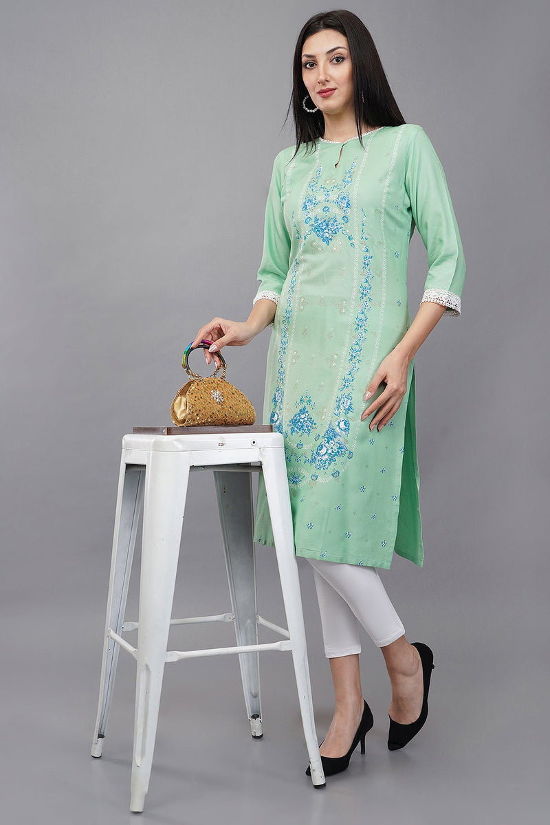 Light Green Glitter Printed Straight kurta