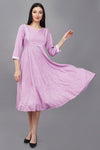 Women's Lilac Viscose Embroidered Kurta