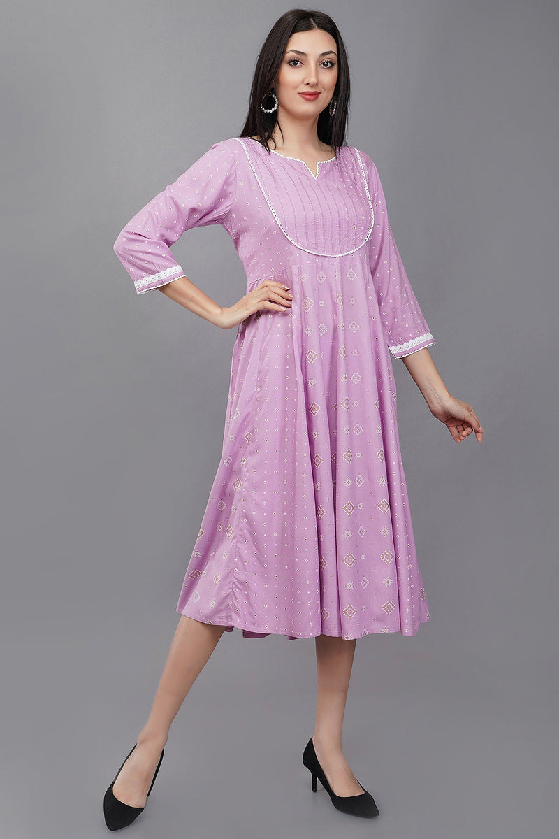 Women's Lilac Viscose Embroidered Kurta