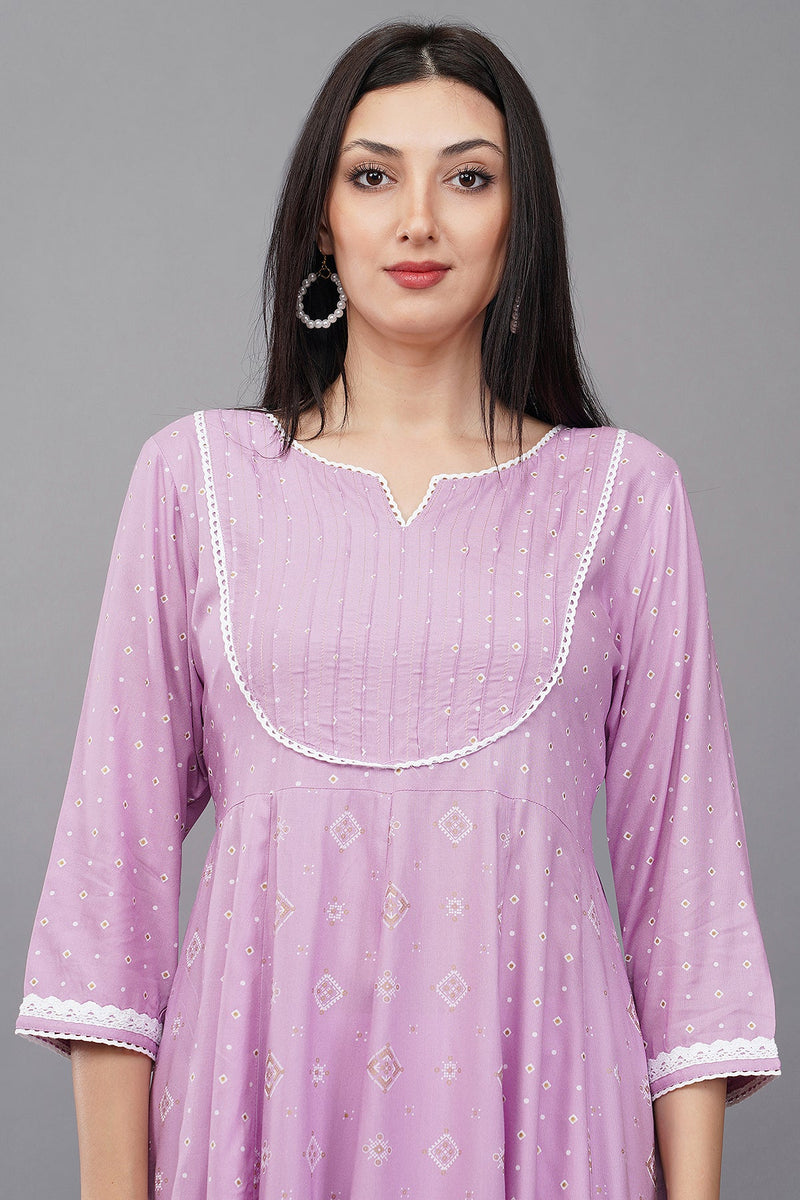 Women's Lilac Viscose Embroidered Kurta