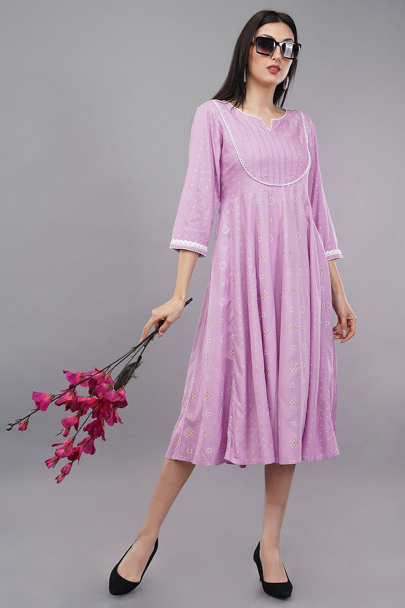 Women's Lilac Viscose Embroidered Kurta