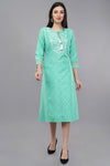 Women's Light Blue Cotton Embroidered Kurta