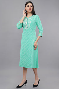 Women's Light Blue Cotton Embroidered Kurta