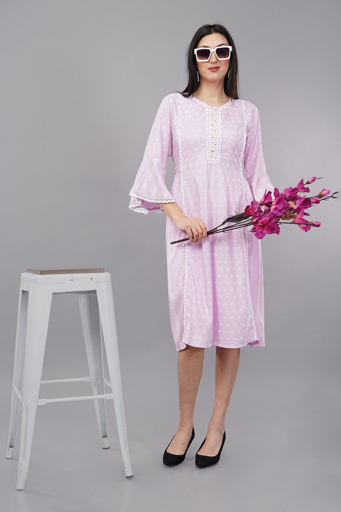 Womens's Lilac Embroidered Dress