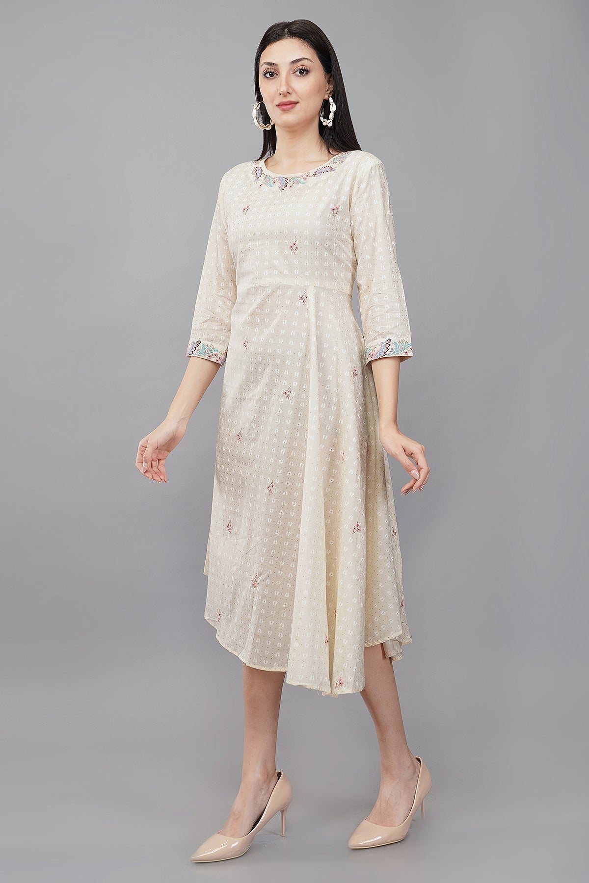 WHITE Viscose Embroidered Kurta