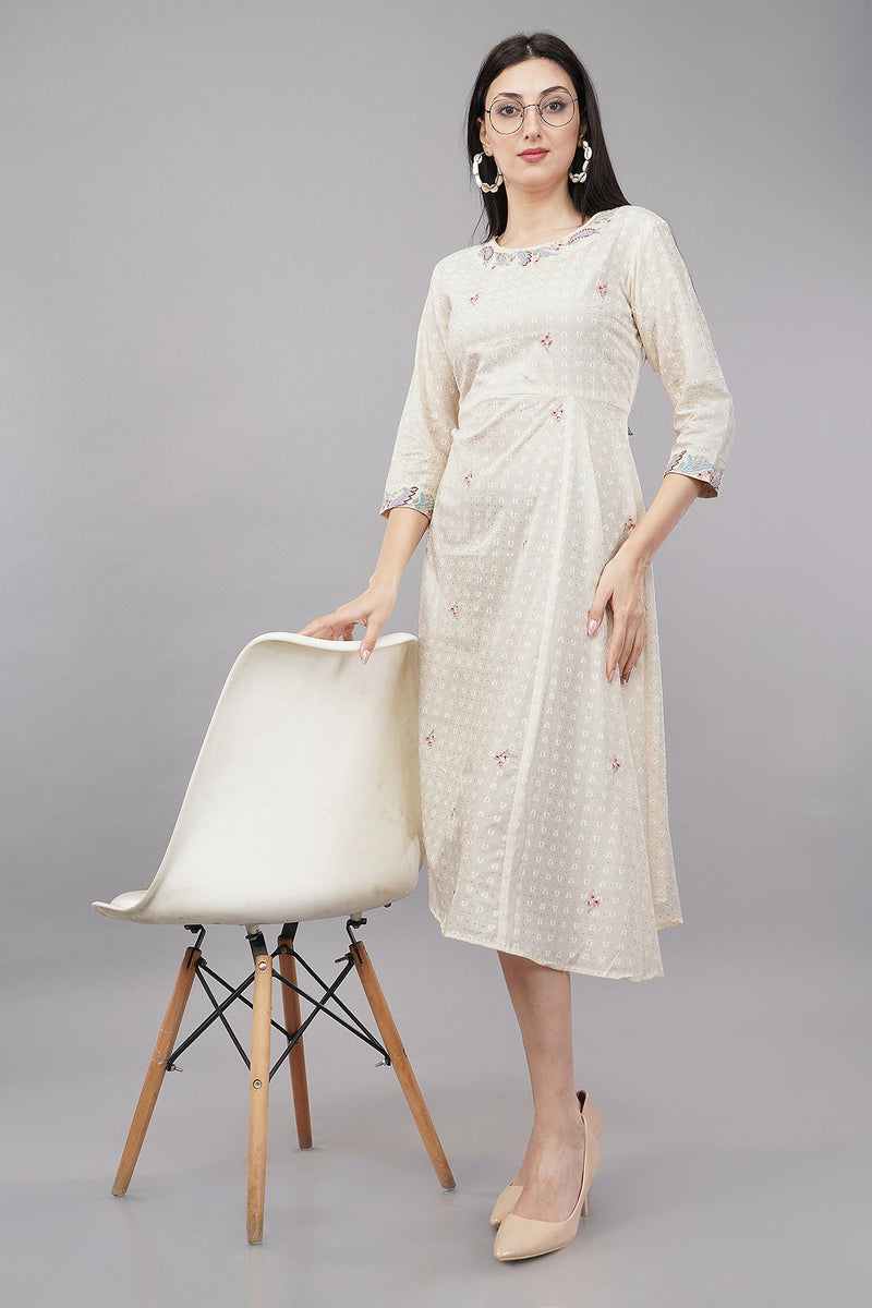 WHITE Viscose Embroidered Kurta