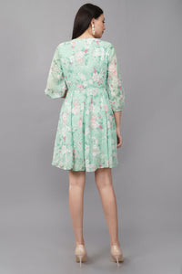 Green Floral Flared Dress